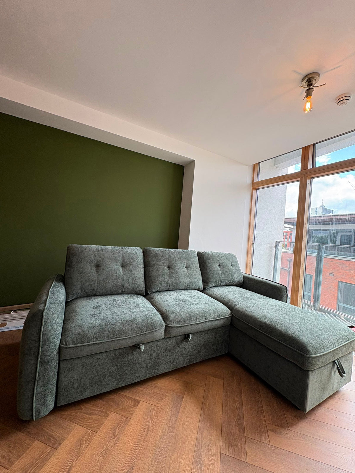 Thea U Shape Corner Sofa Bed in Green
