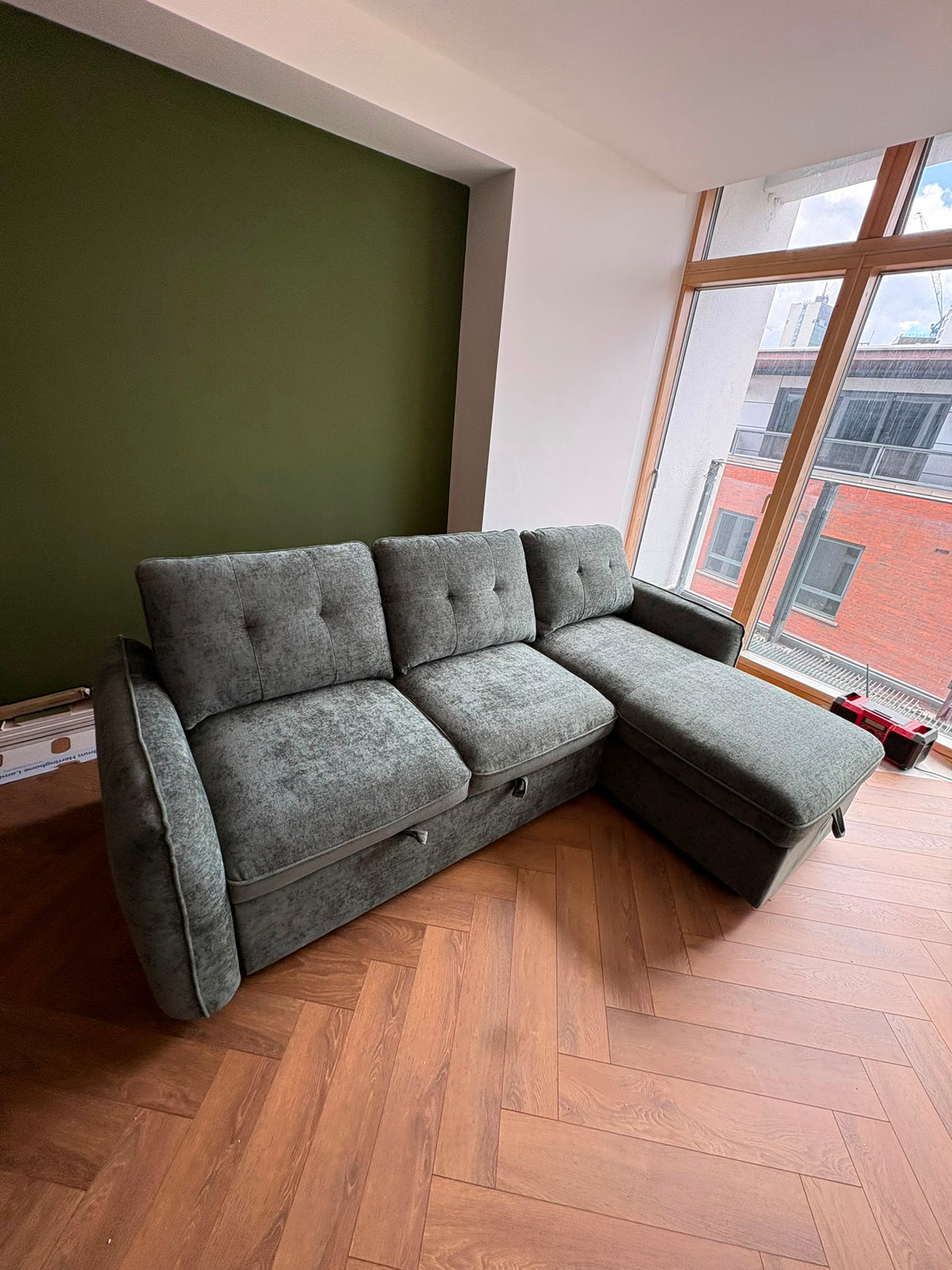 Thea U Shape Corner Sofa Bed in Green