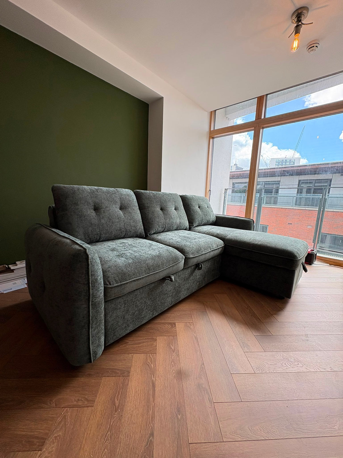 Thea U Shape Corner Sofa Bed in Green