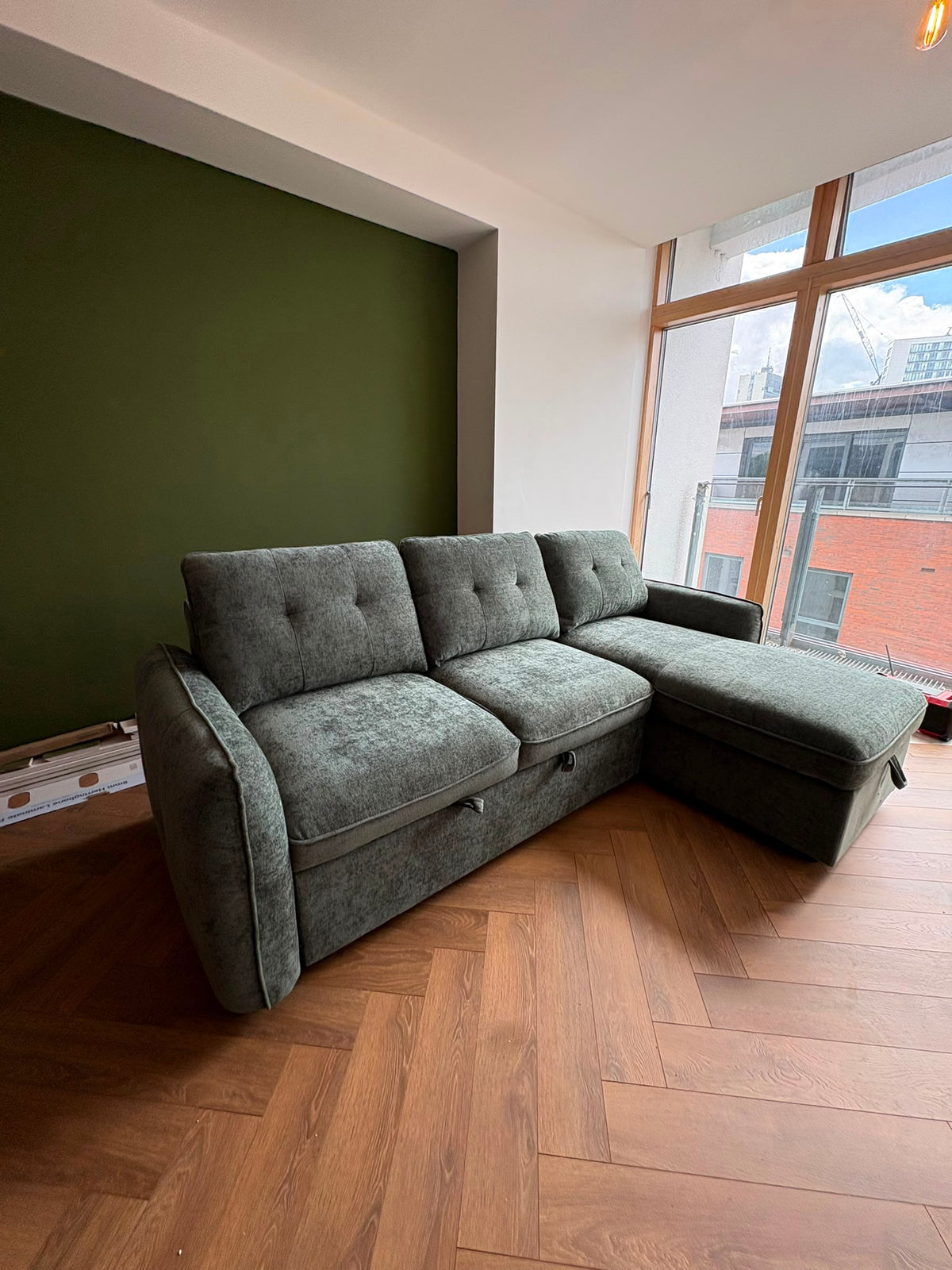 Thea U Shape Corner Sofa Bed in Green