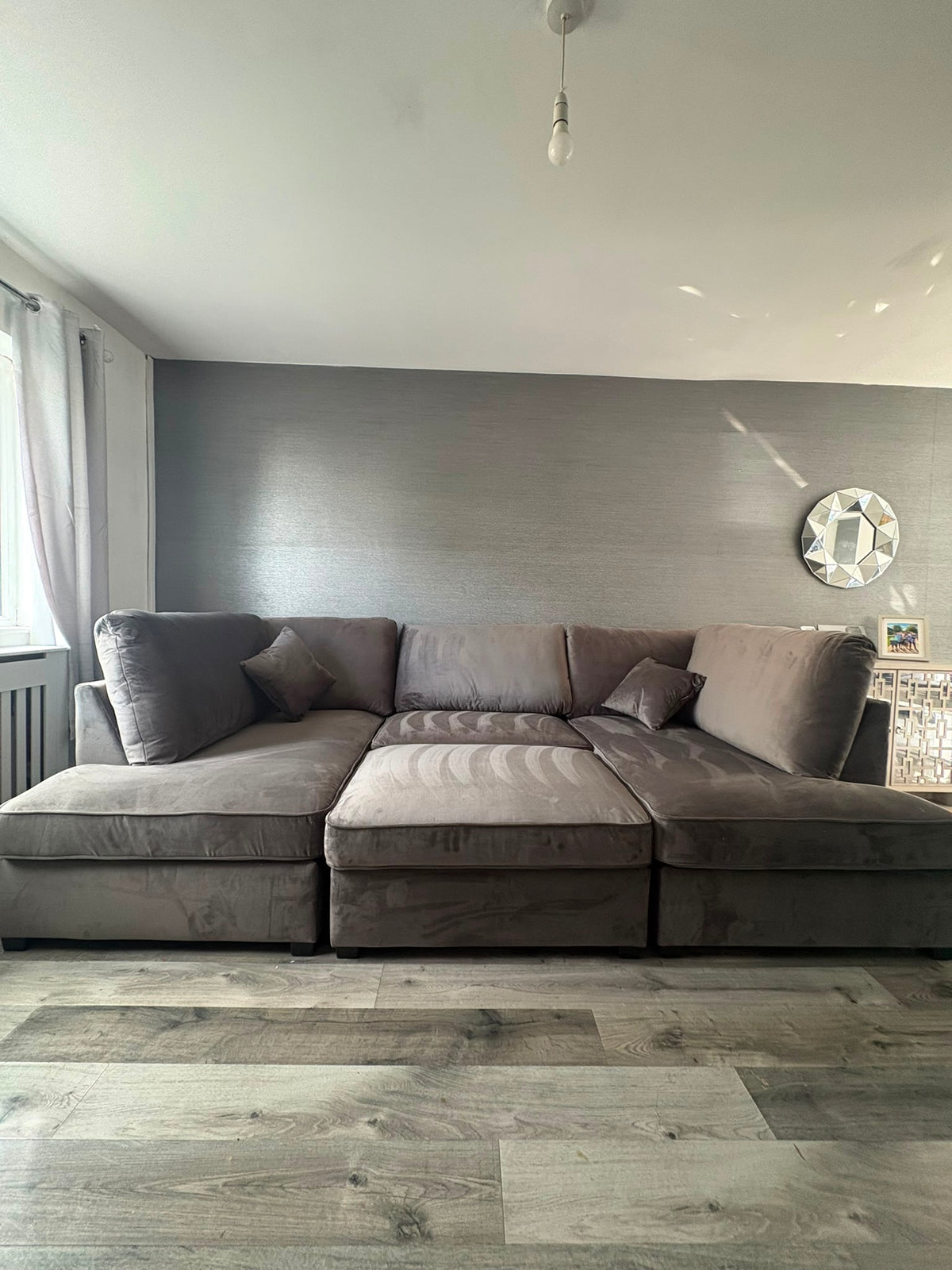 Camden U Shape Corner Sofa with Footstool - Grey Boucle