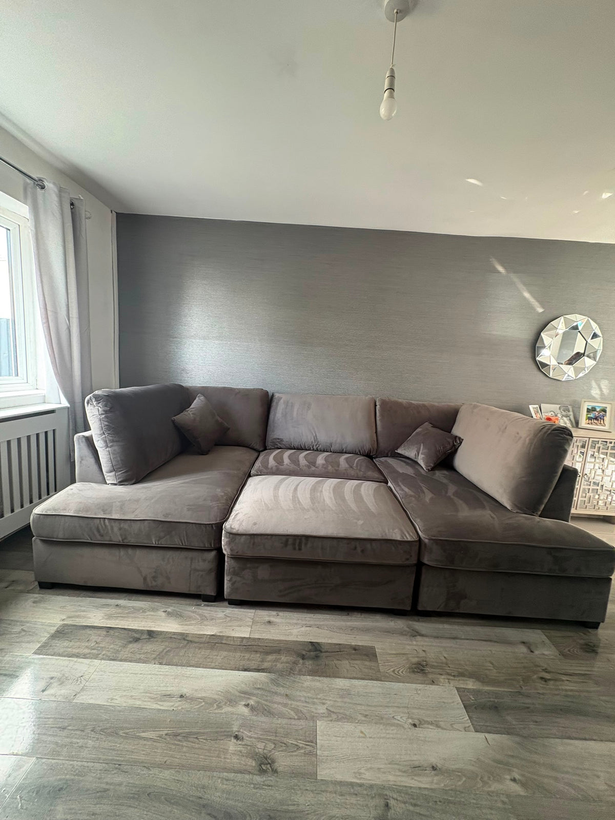 Camden U Shape Corner Sofa with Footstool - Grey Boucle