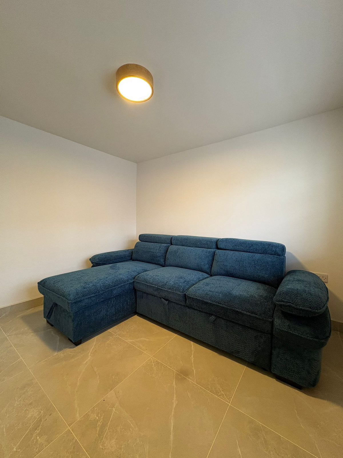 Billie U Shape Sofa Bed in Blue with Lift Up Storage