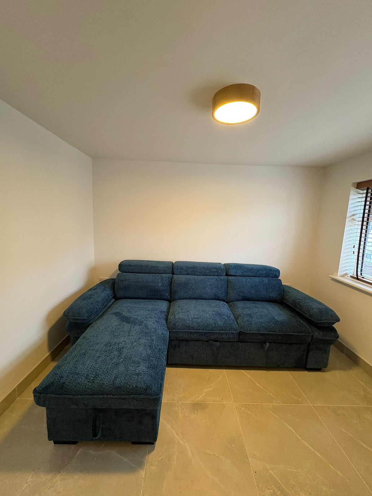 Billie U Shape Sofa Bed in Blue with Lift Up Storage