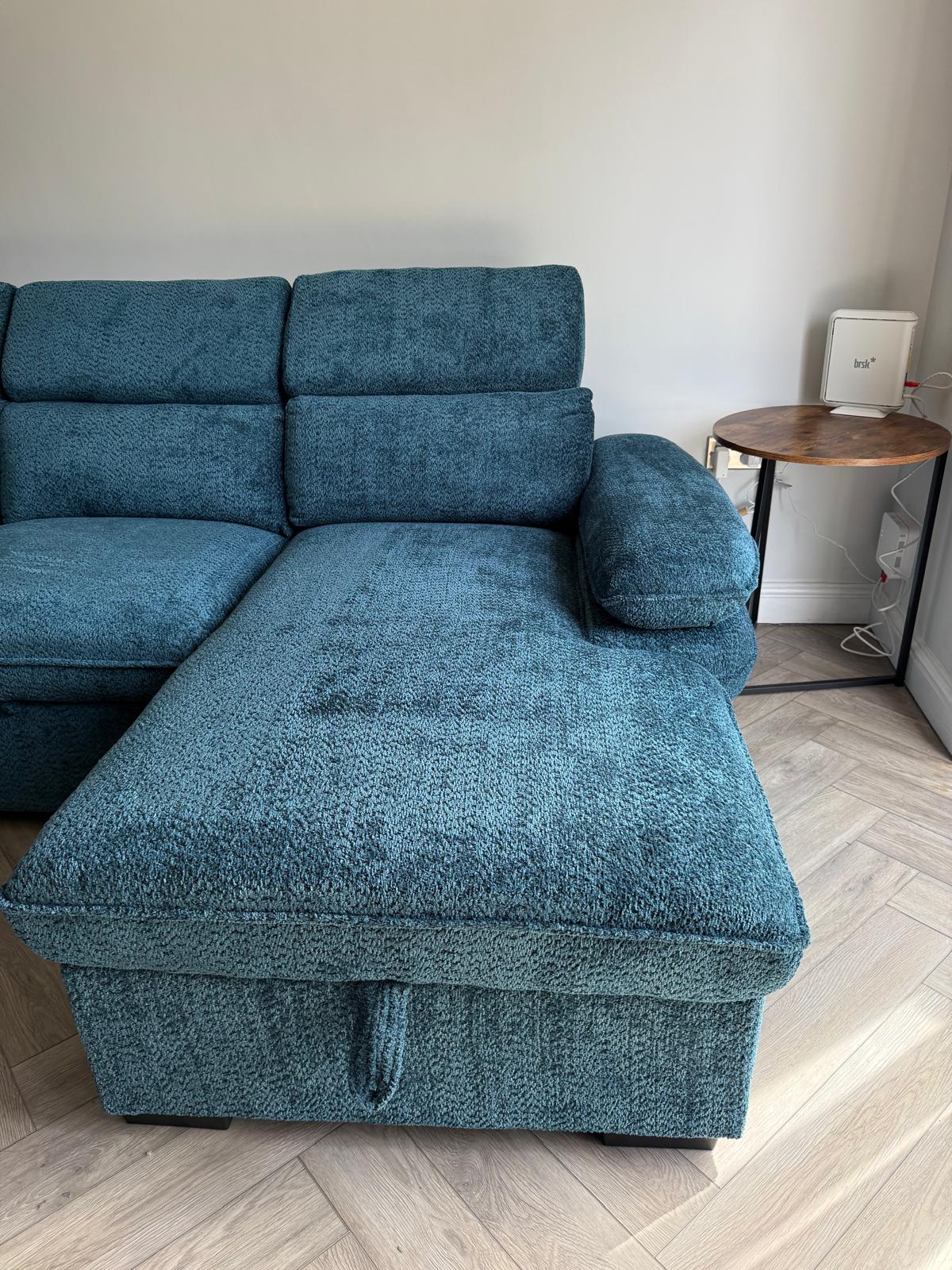 Billie U Shape Sofa Bed in Blue with Lift Up Storage
