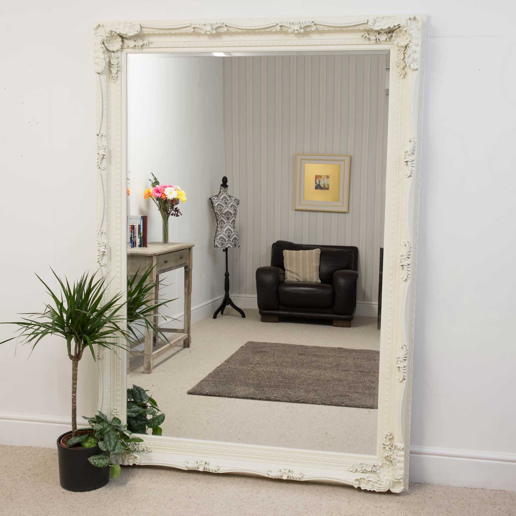 Carved Louis Ivory Extra Large Wall Mirror 208 x 148cm (15010562113914)