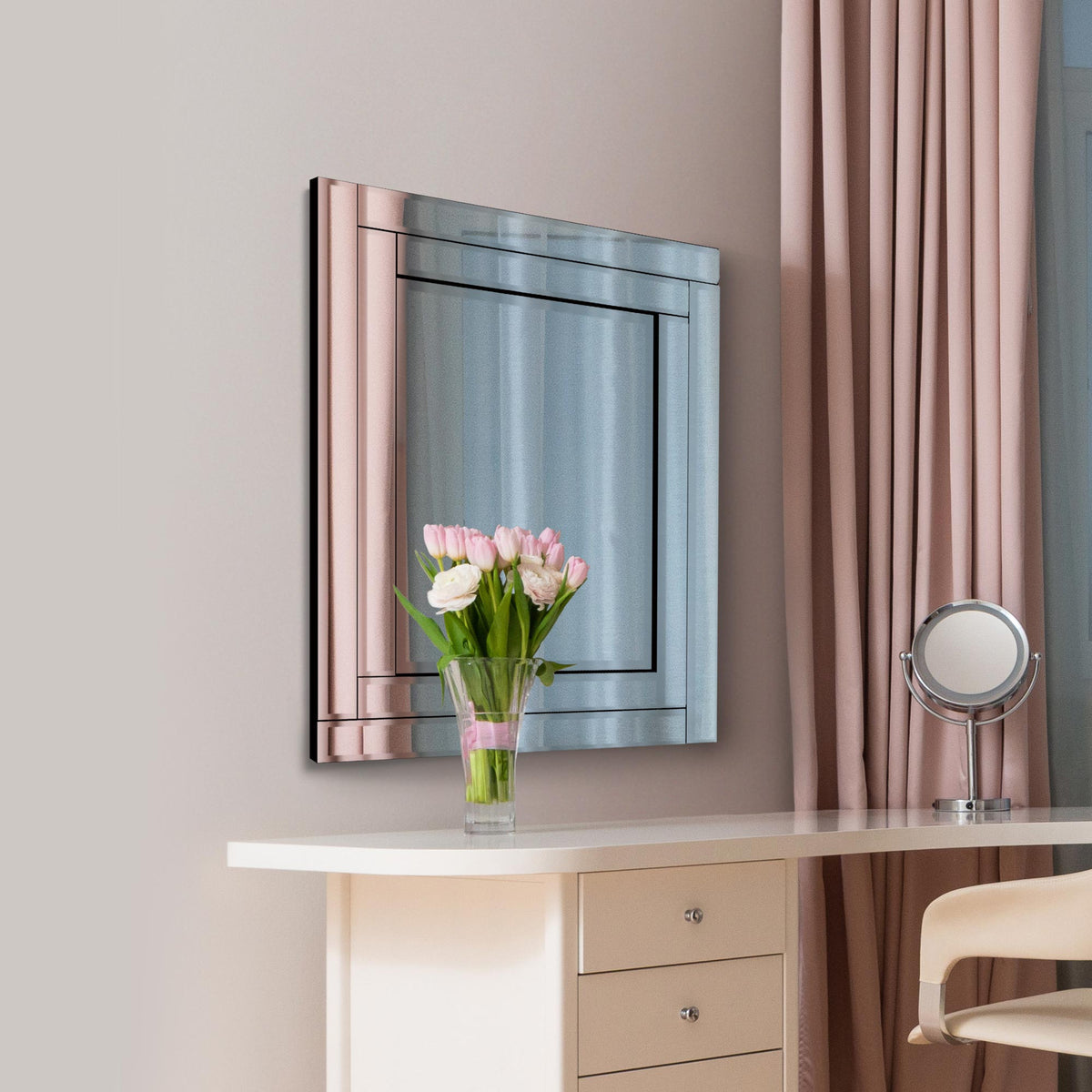 Zane All Glass Bevelled Mirror 68 x 58 CM