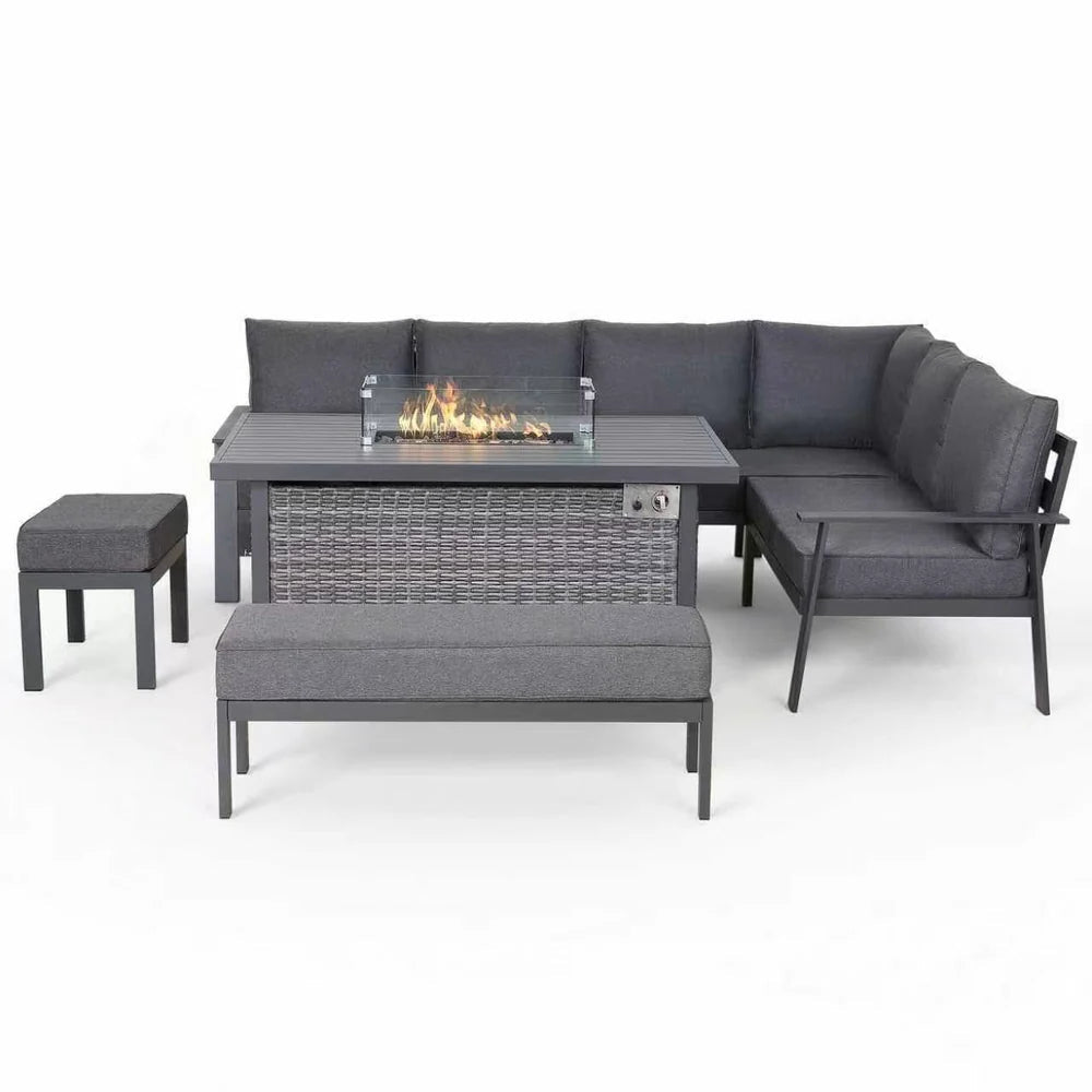 Cadiz Large Corner Dining Set with Firepit Table (Right Hand) - AMC Furniture