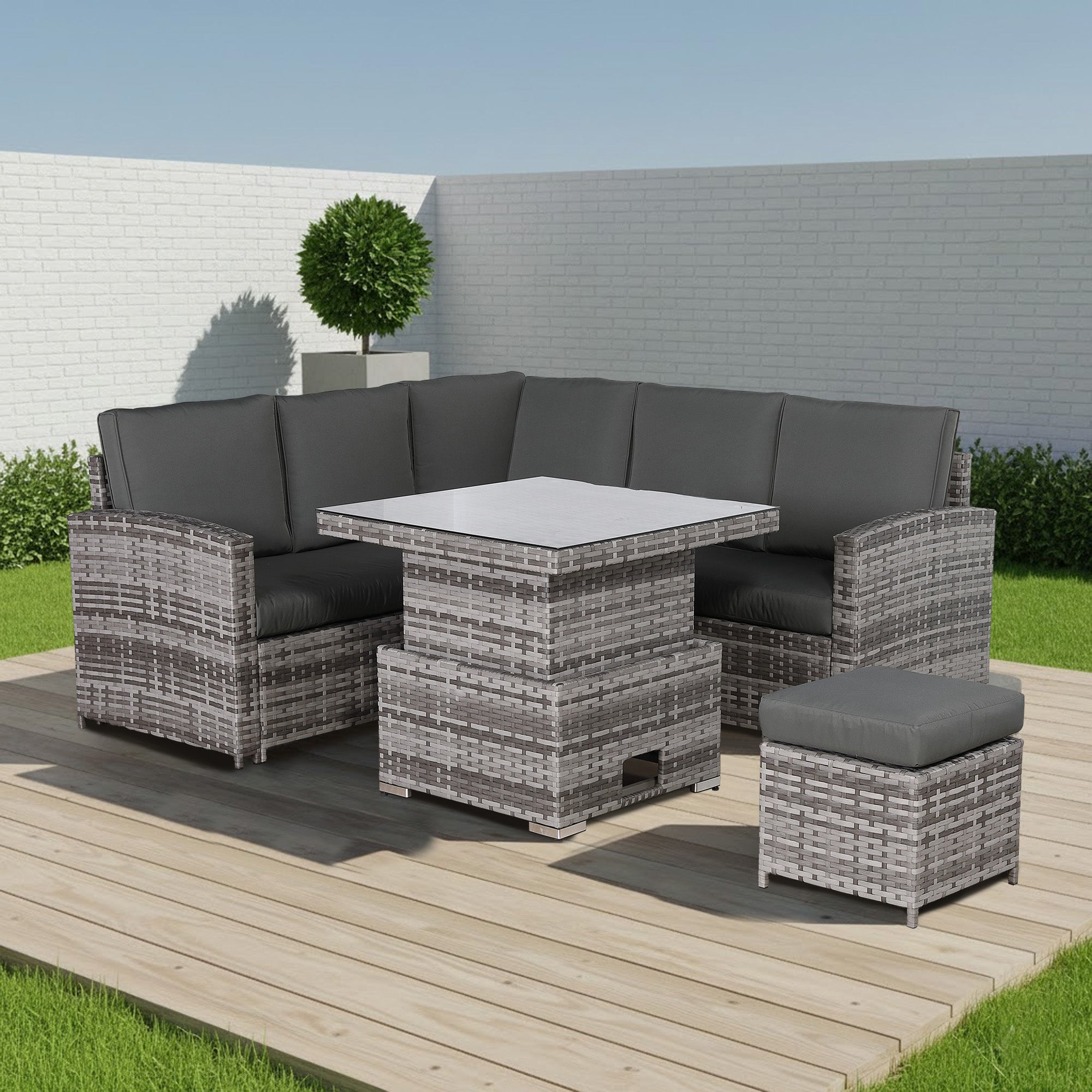 Rhodes Square Corner Sofa Dining Set with Rising Table in Grey - AMC Furniture