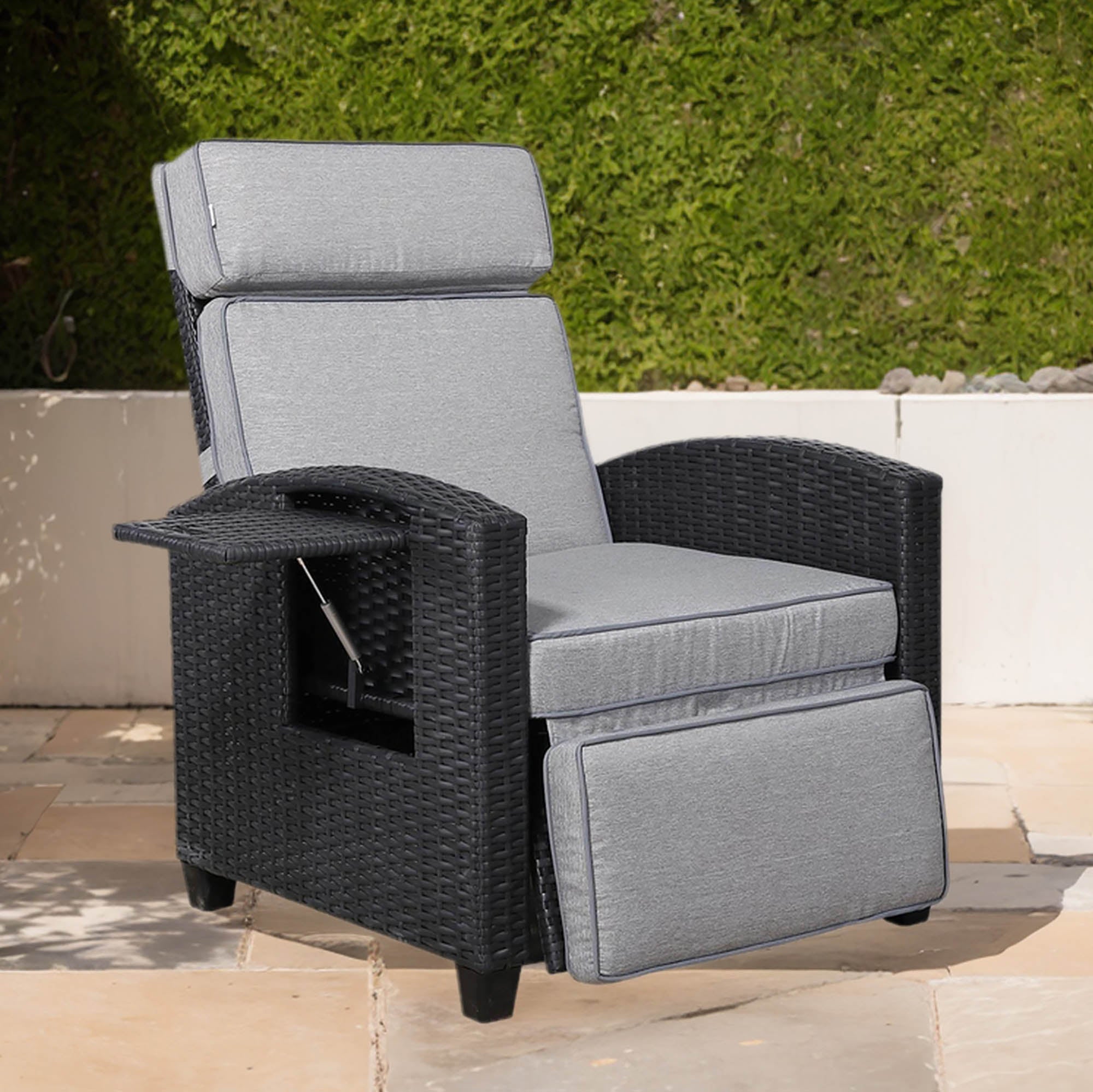Pair of Catalina Reclining Armchairs with Flip Table in Black - AMC Furniture