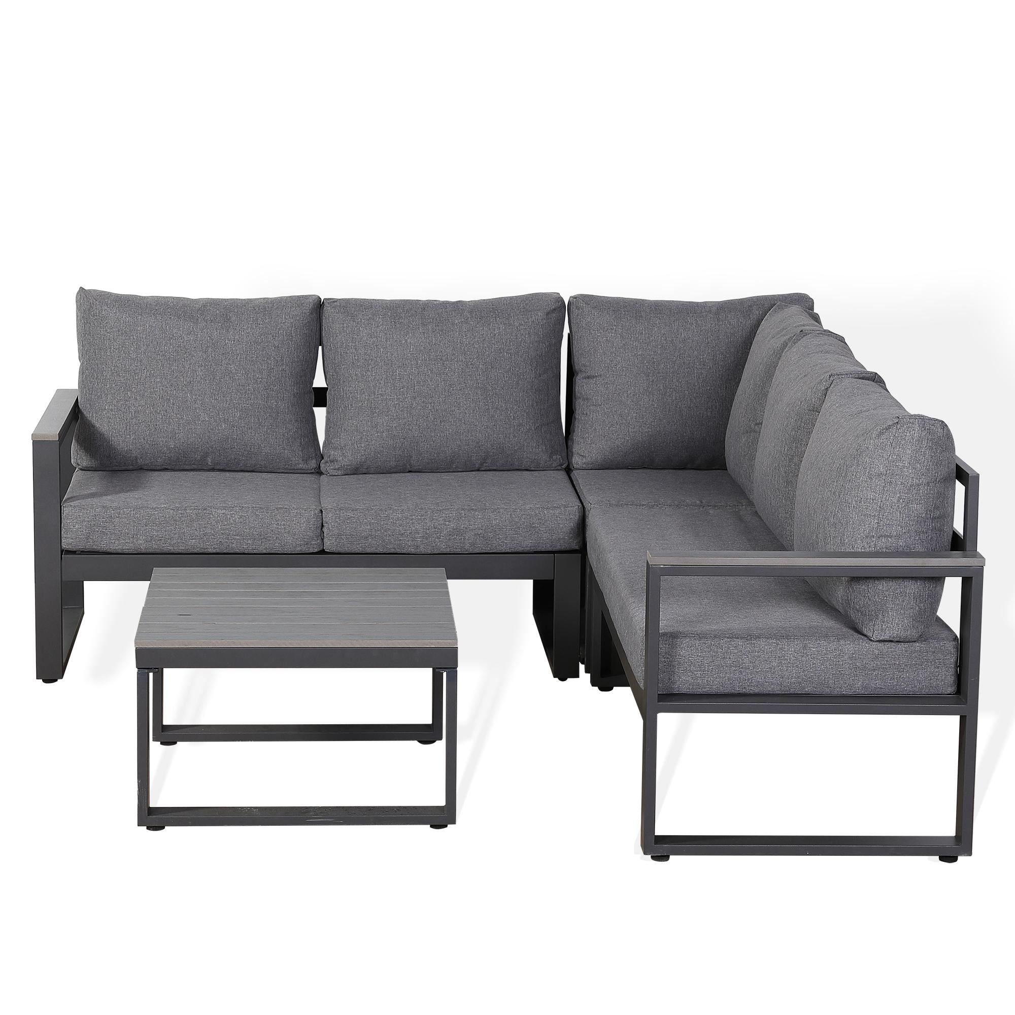Luxe Square Corner Set Charcoal Aluminium Frame With Grey Cushions - AMC Furniture