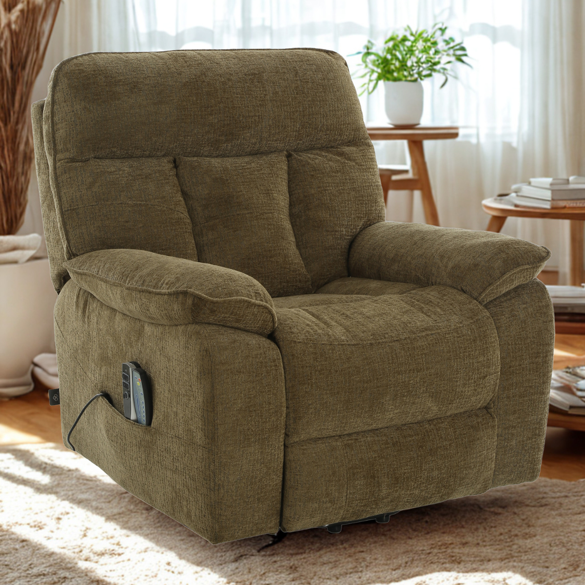 Truro Rise and Recline Massage Chair Brown - AMC Furniture