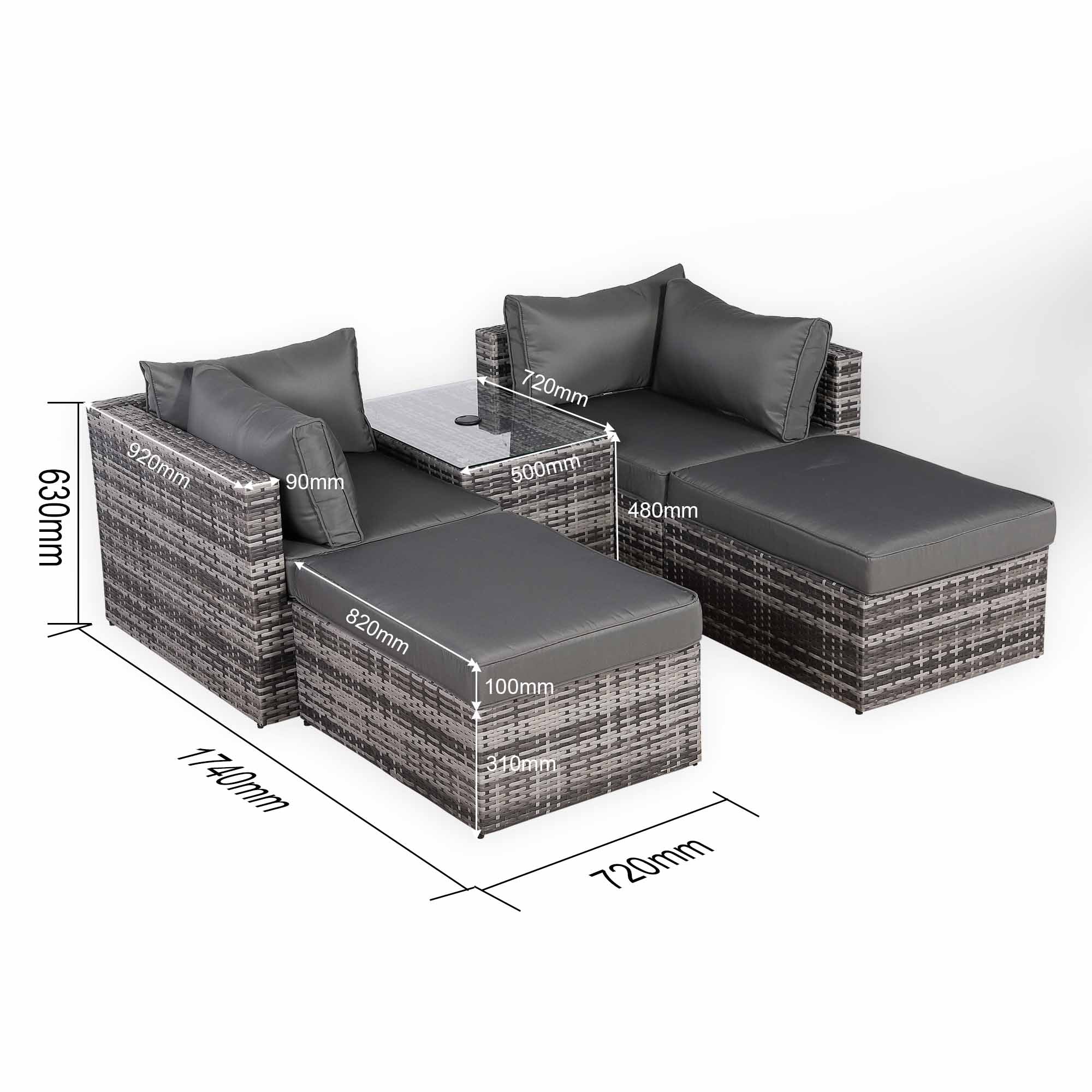 Moldular Lounger Chaise Sofa Set with Side Table in Grey Rattan - AMC Furniture
