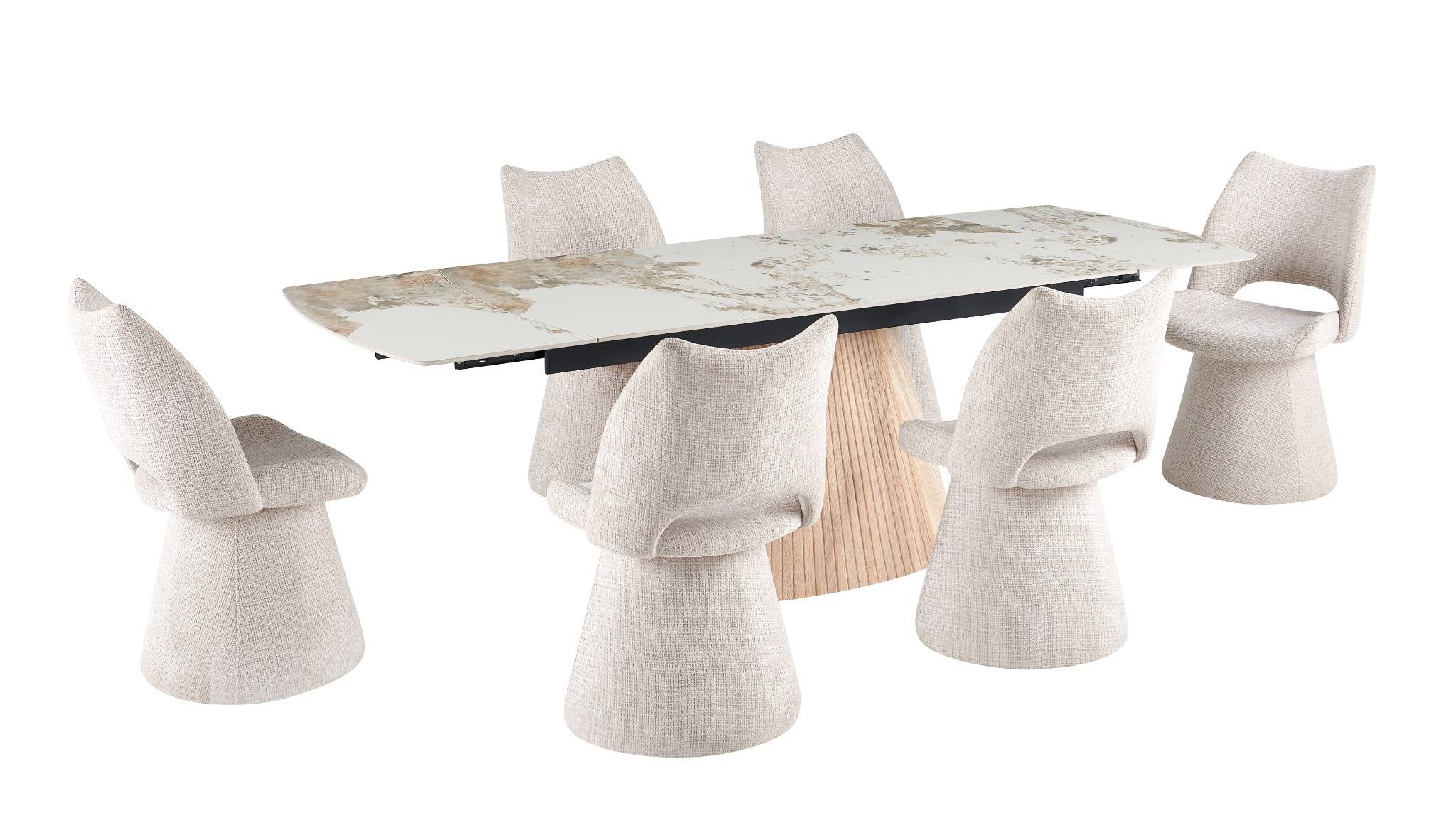 Romy Swivel Dining Chairs in Beige - AMC Furniture