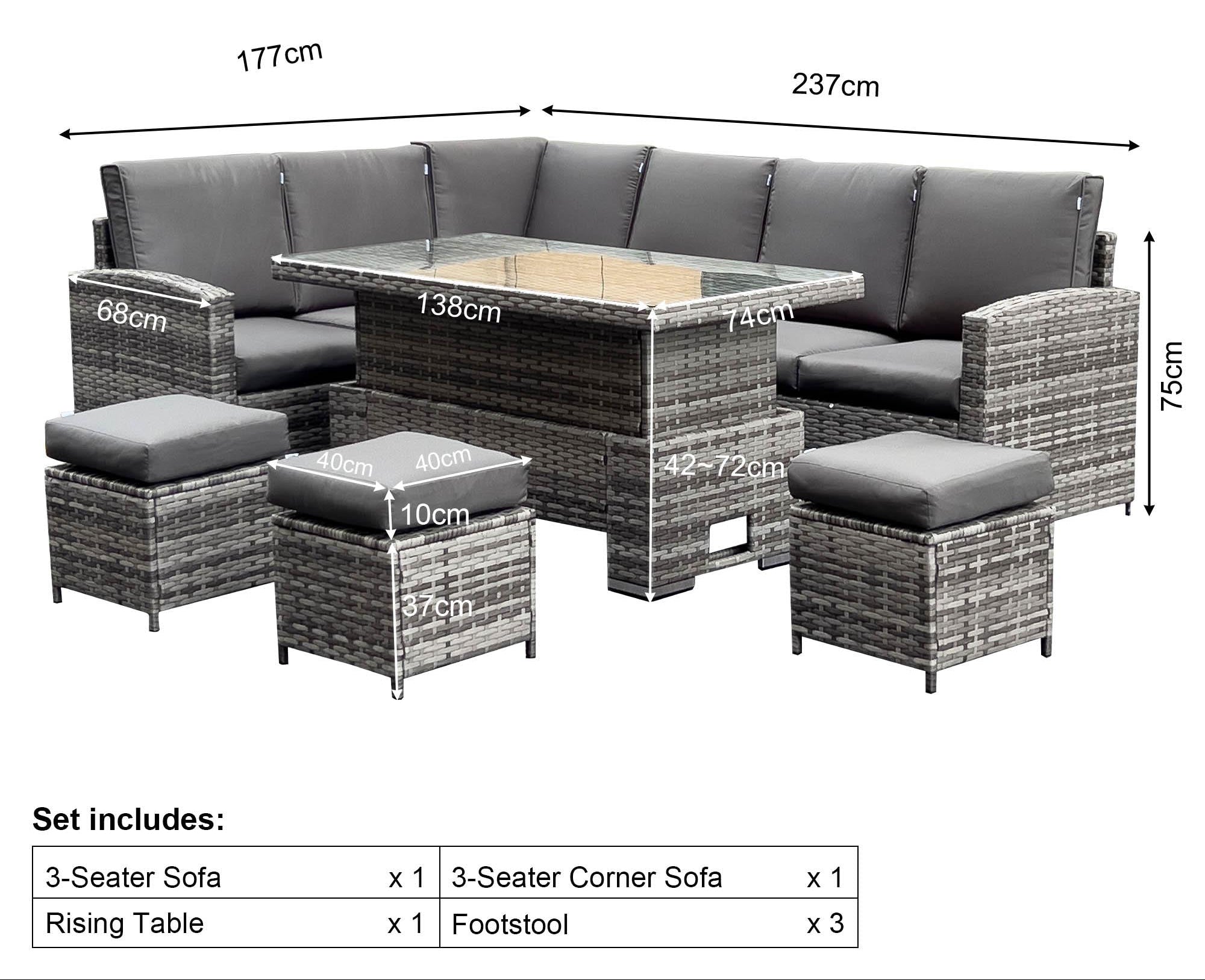 Rhodes Corner Sofa Dining Set with Rising Table in Grey - AMC Furniture