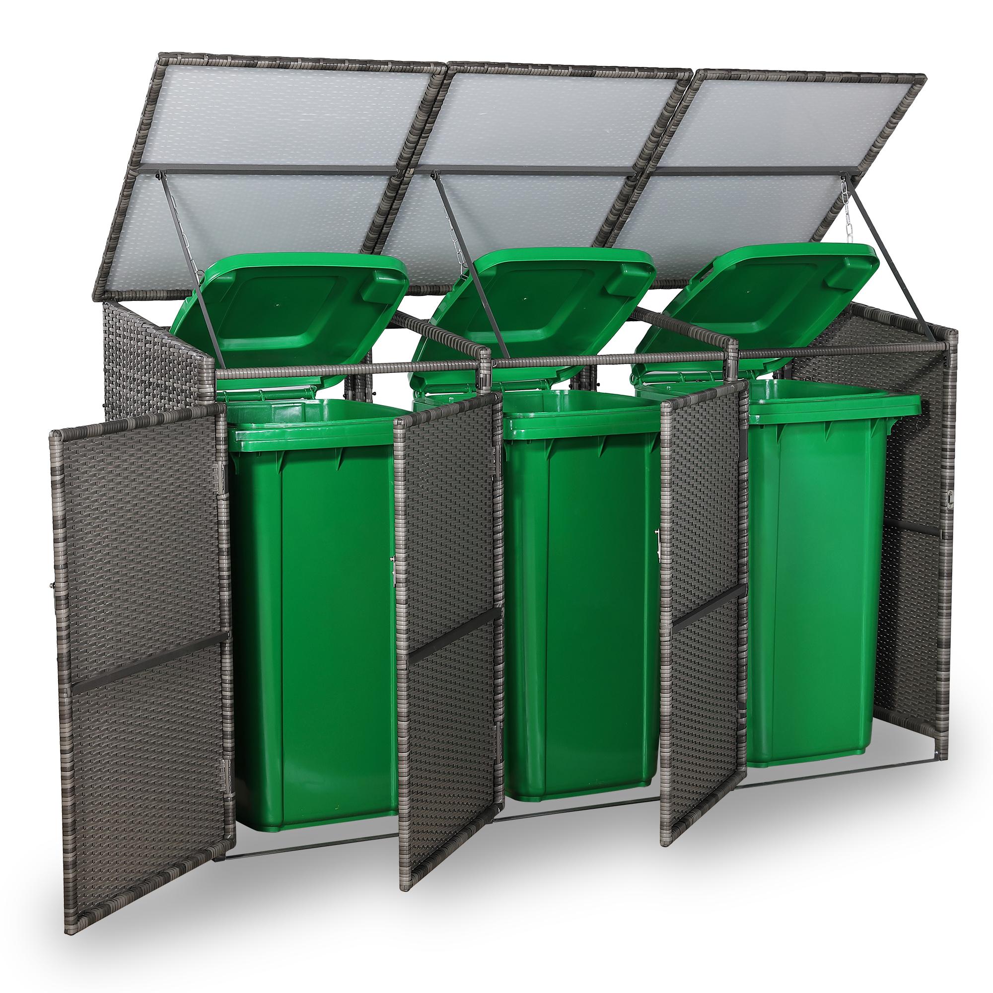 Triple wheelie bin shed / store in Grey Rattan Weave - AMC Furniture
