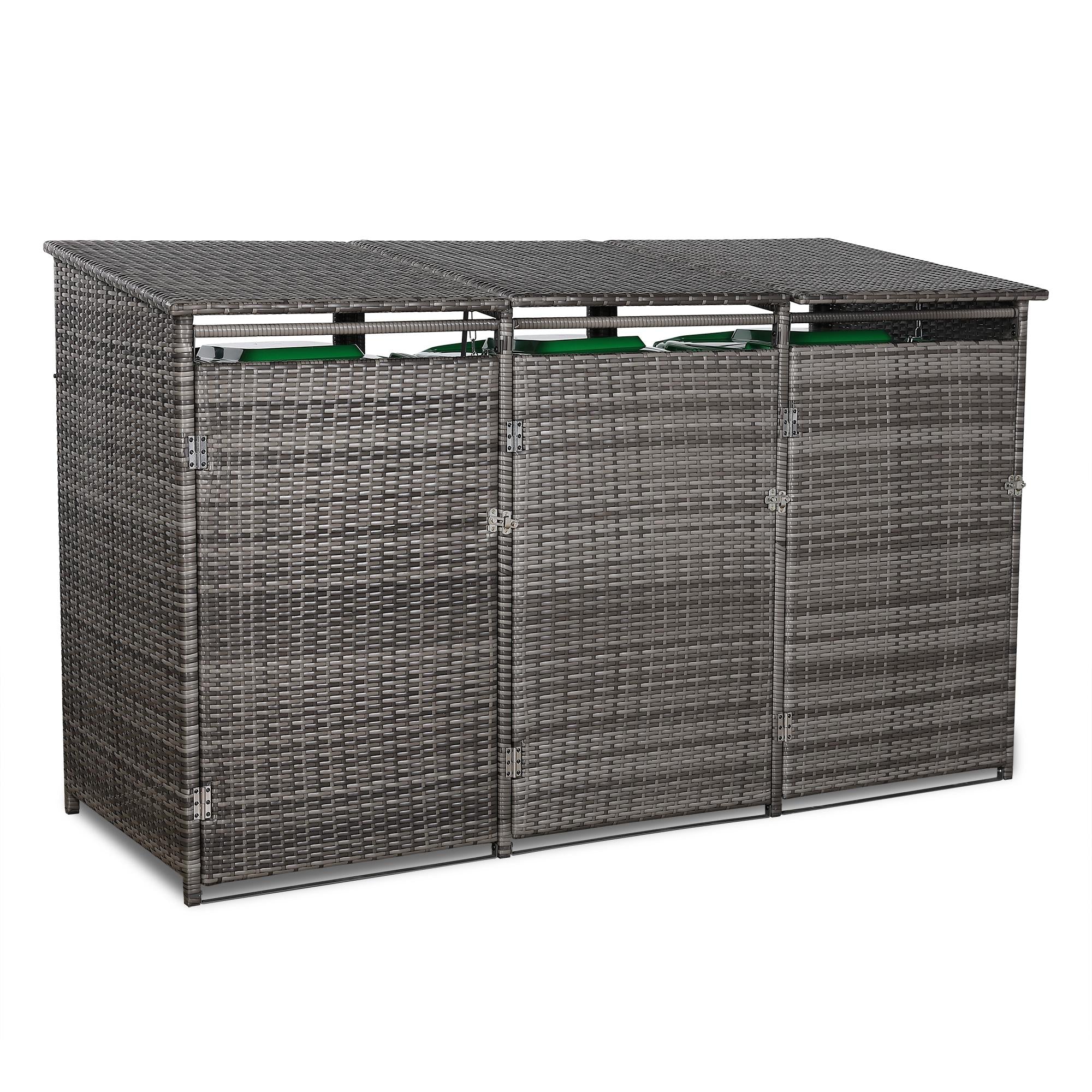 Triple wheelie bin shed / store in Grey Rattan Weave - AMC Furniture