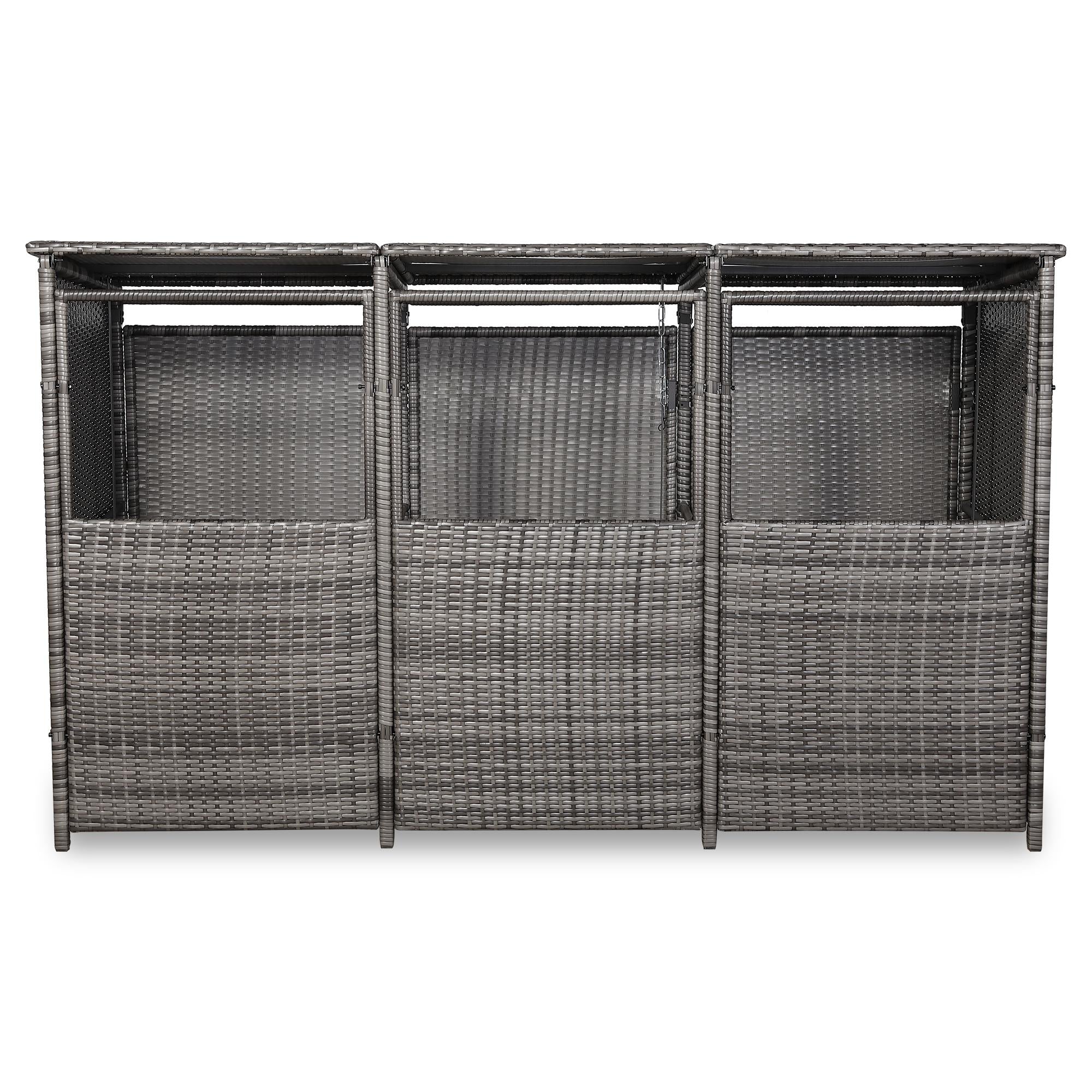 Triple wheelie bin shed / store in Grey Rattan Weave - AMC Furniture