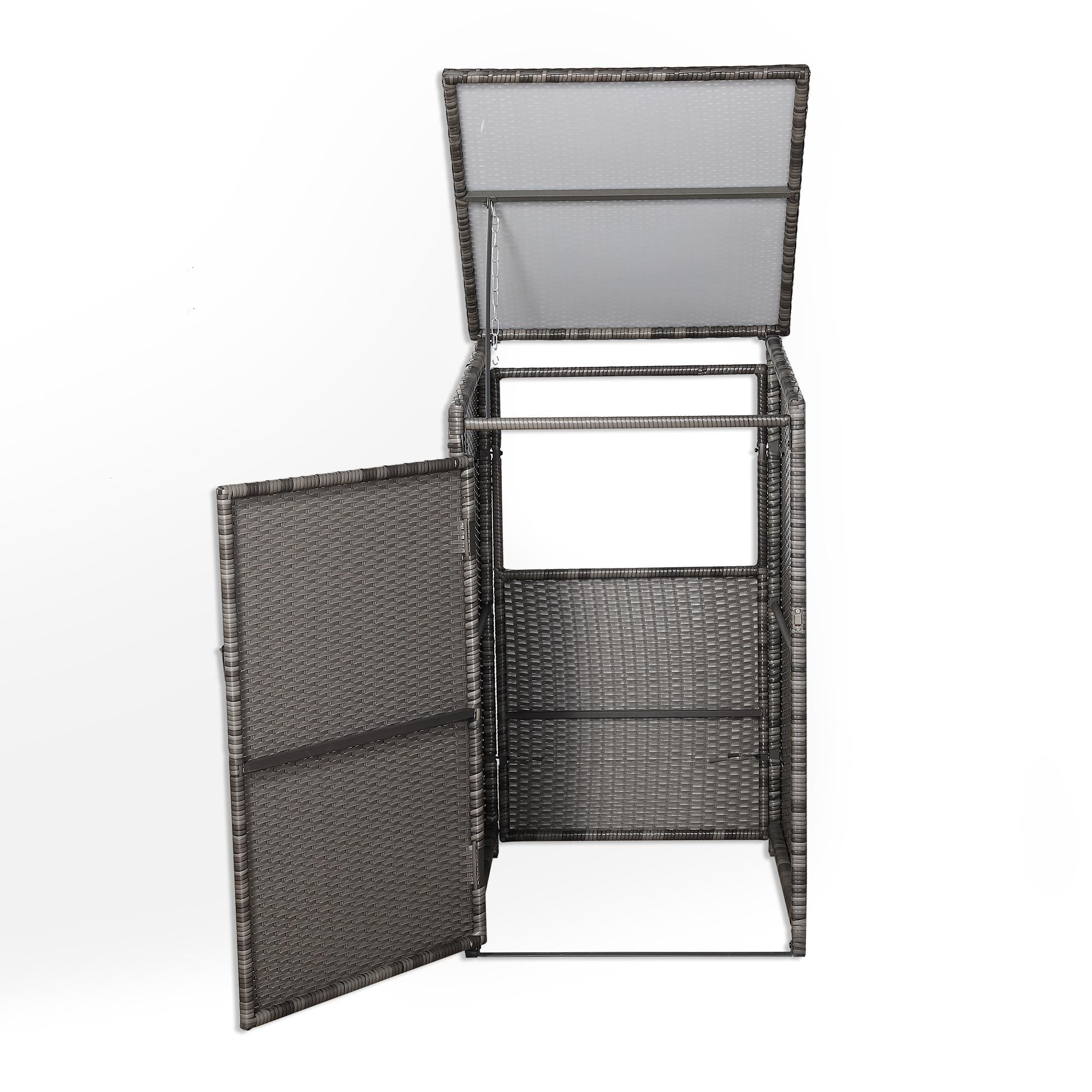 Double Wheelie bin shed / store in Grey Rattan Weave - AMC Furniture