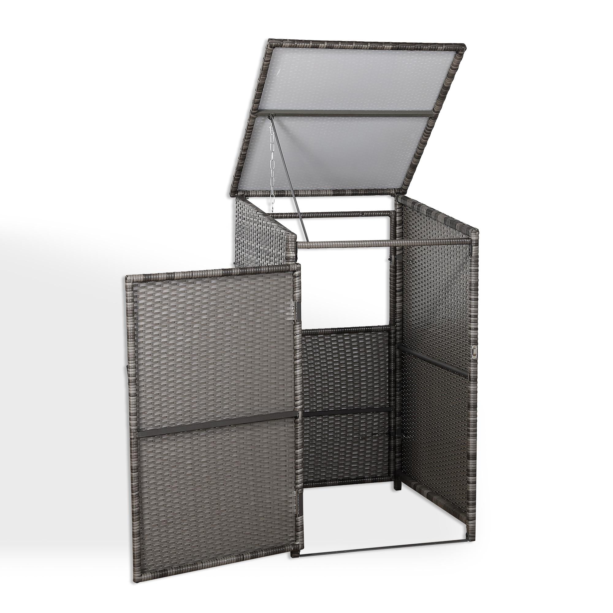 Single Wheelie bin shed / store in Grey Rattan Weave - AMC Furniture