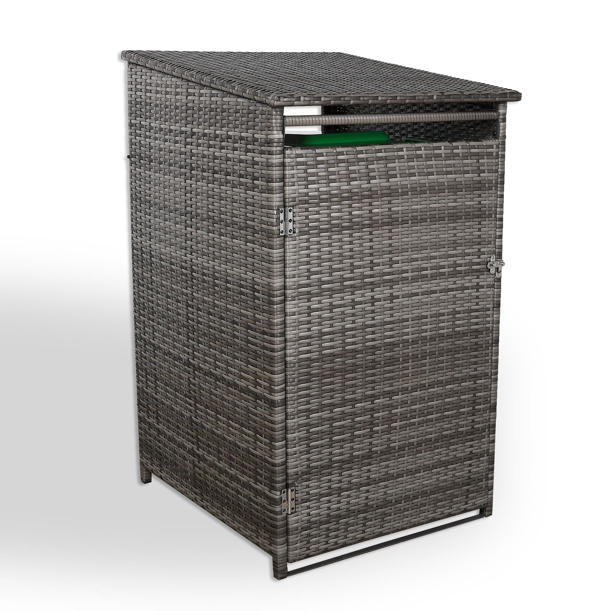 Double Wheelie bin shed / store in Grey Rattan Weave - AMC Furniture