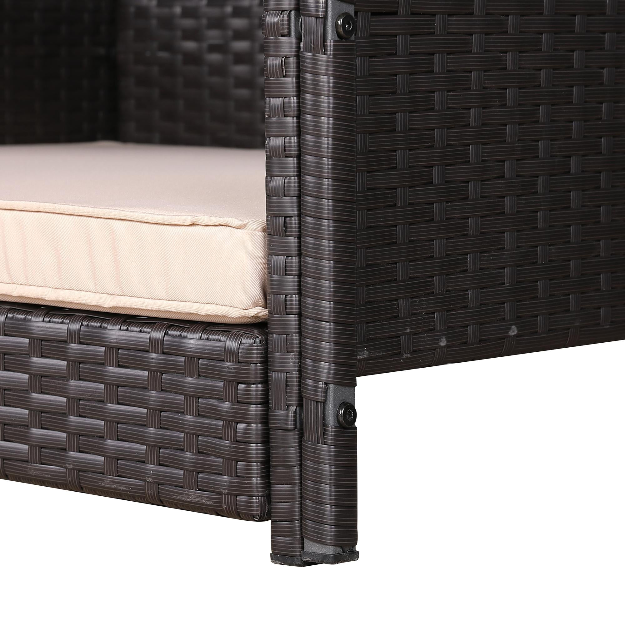 Medium Rattan Dog Bed for Indoor/Outdoor with Weatherproof Roof and Removable Cushion Lounge in Brown Weave - AMC Furniture