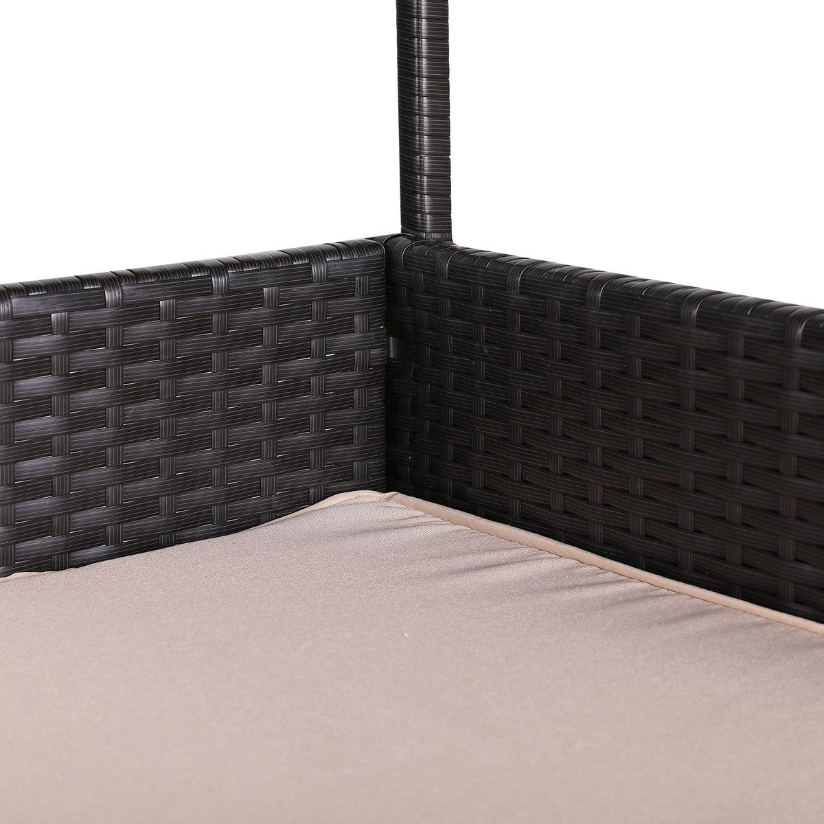 Large Rattan Dog Bed for Indoor/Outdoor with Weatherproof Roof and Removable Cushion Lounge in Brown Weave - AMC Furniture