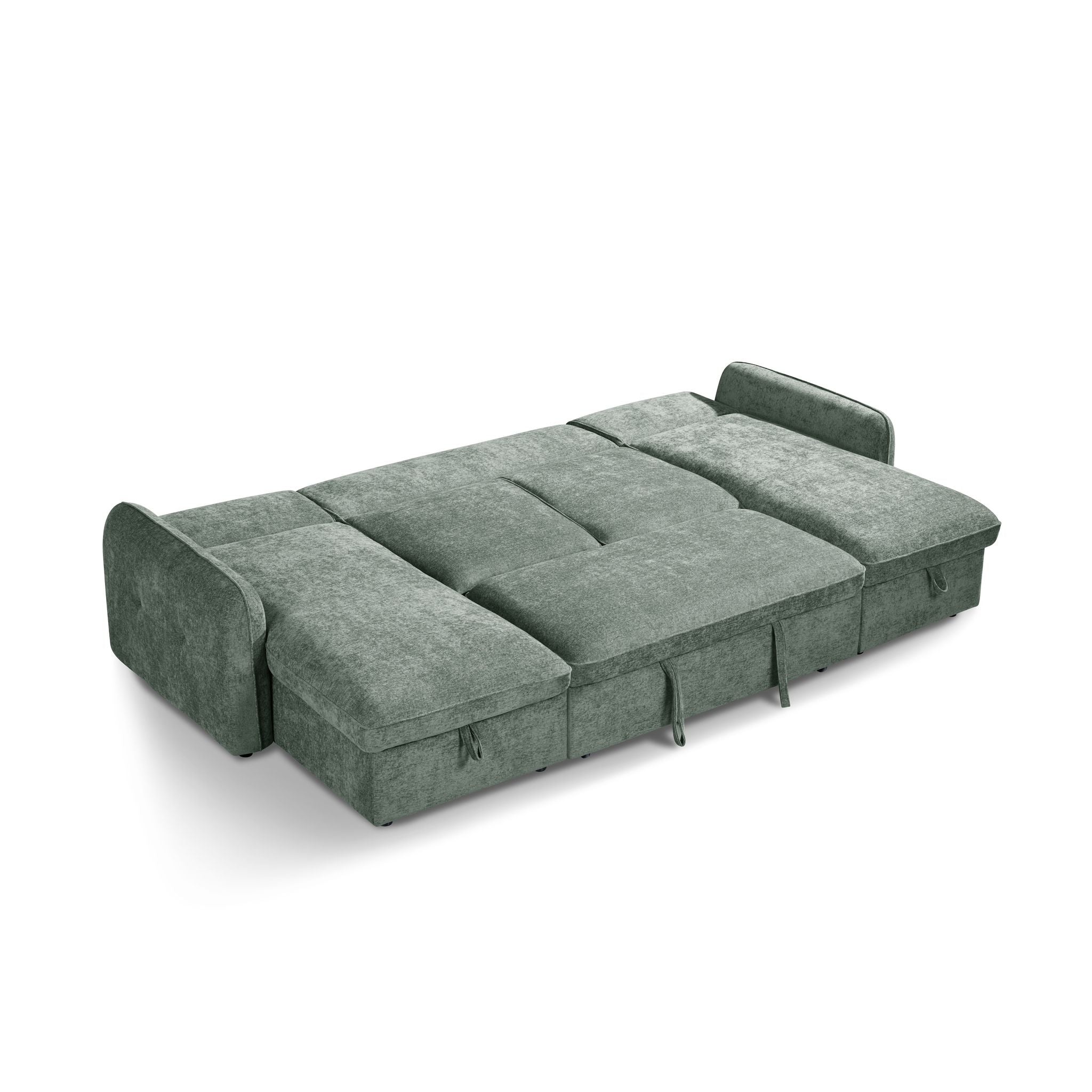 Thea U Shape Corner Sofa Bed in Green - Extended Bed View