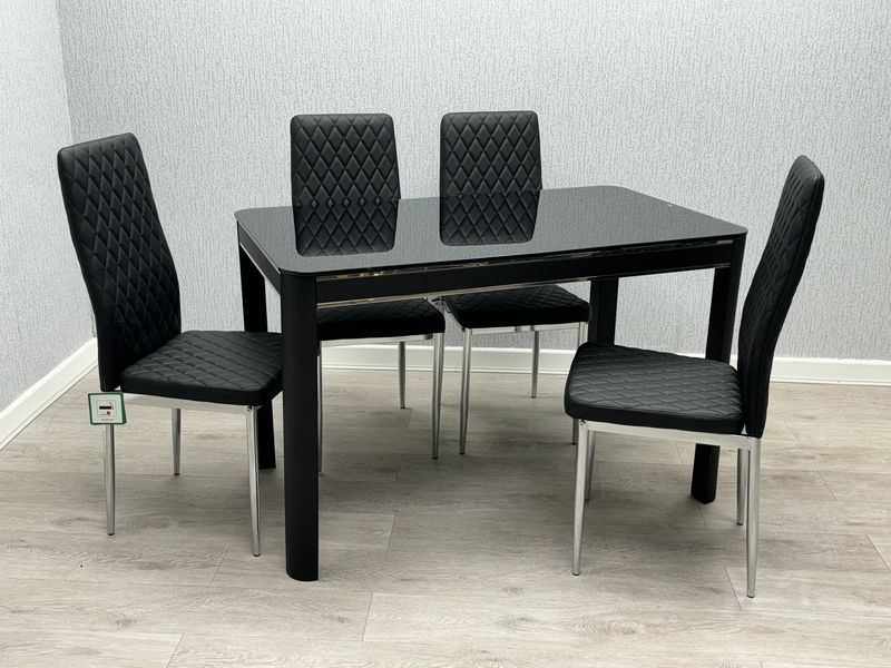 Monaco Black Dining Set with 4 California Black Chairs (15294078353786)