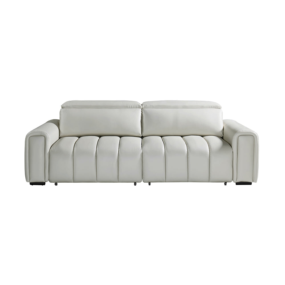 April Electric Power Slider Sofa in Ivory Leather Aire