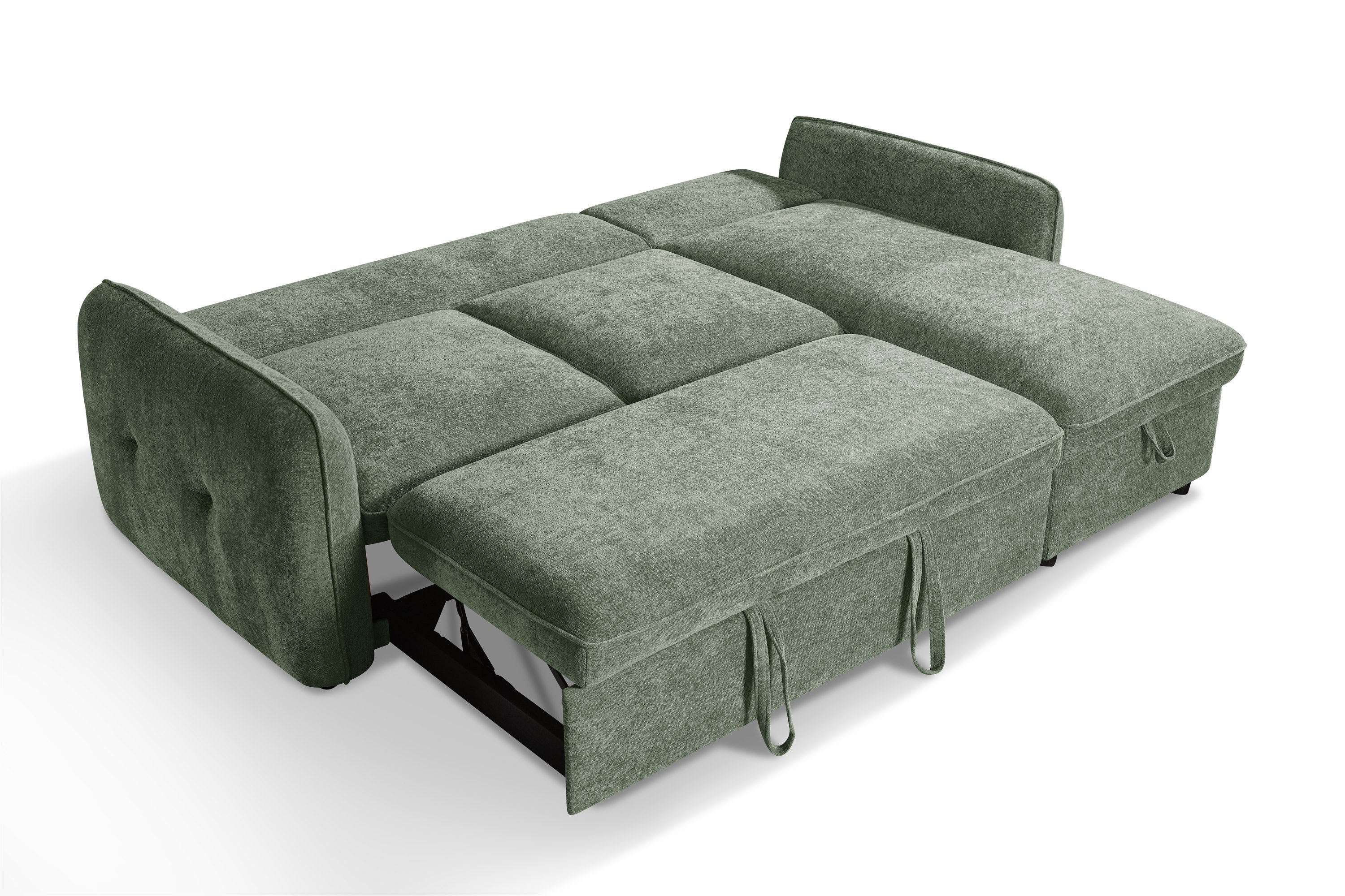 Thea Universal Corner Sofa Bed in Green bed position
