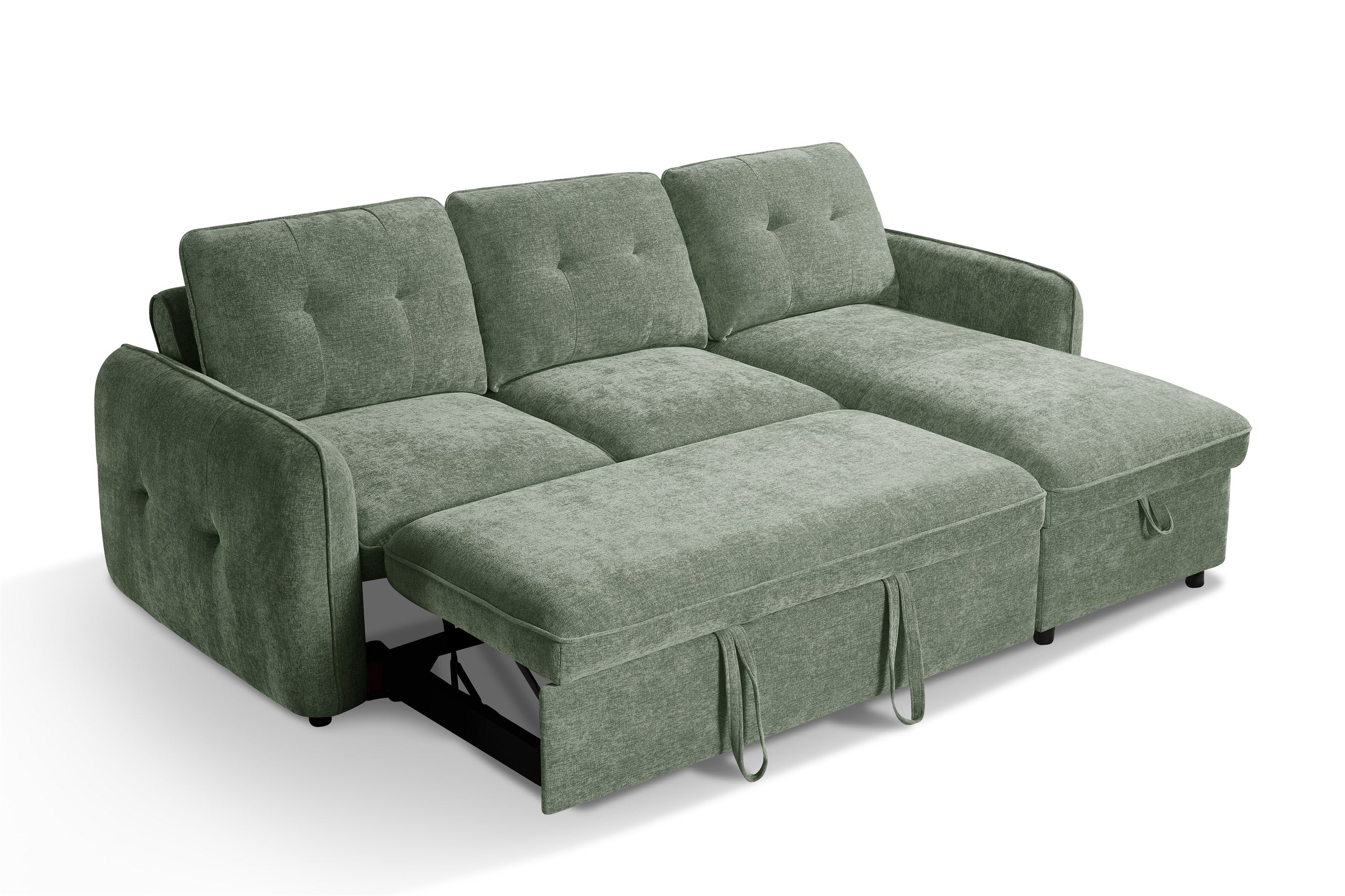 Thea Universal Corner Sofa Bed in Green front view