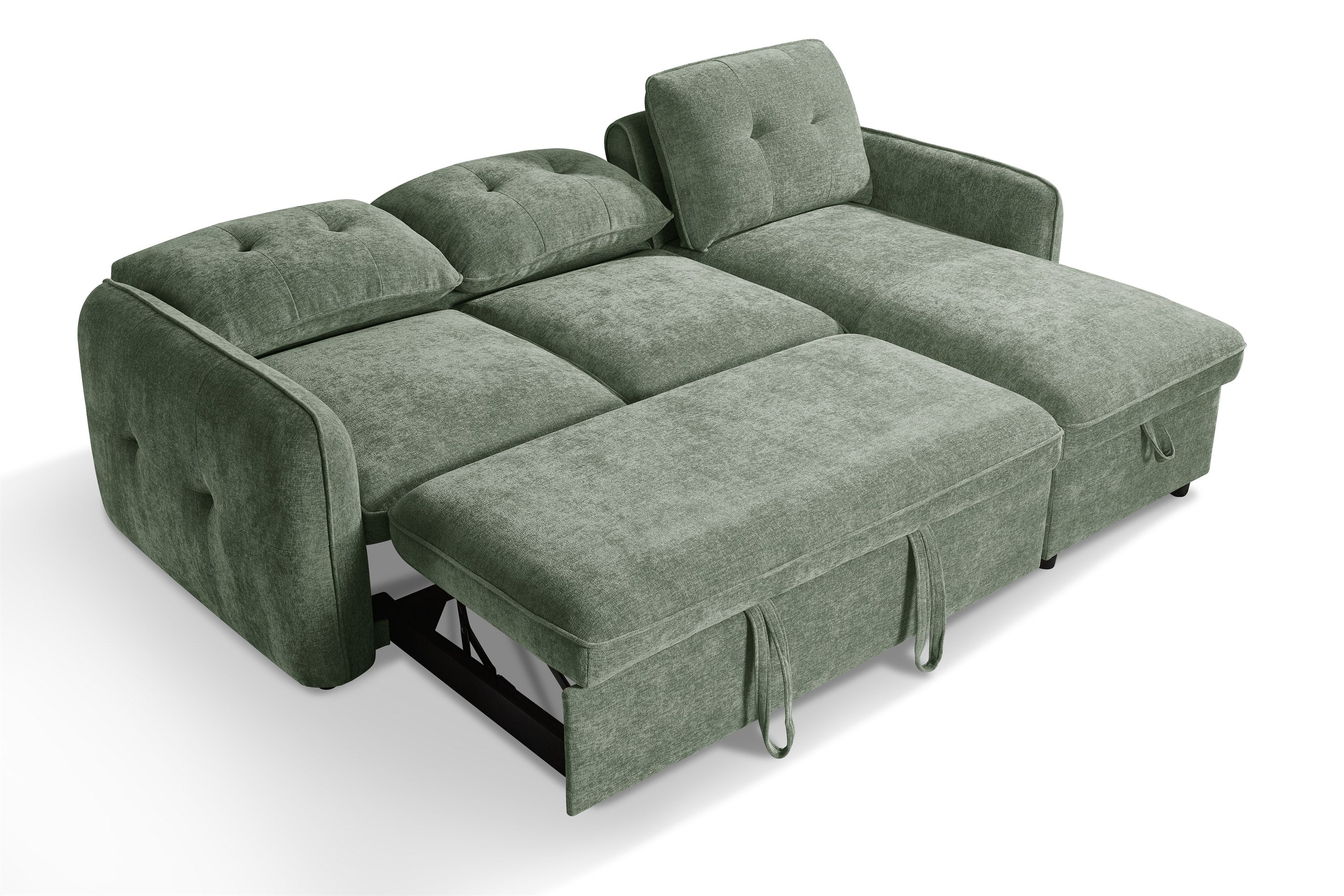Thea Universal Corner Sofa Bed in Green partially reclined backrests