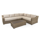 Halley Extra Large Modular Corner Sofa with Coffee Table in Brown Rattan (6716125872192)