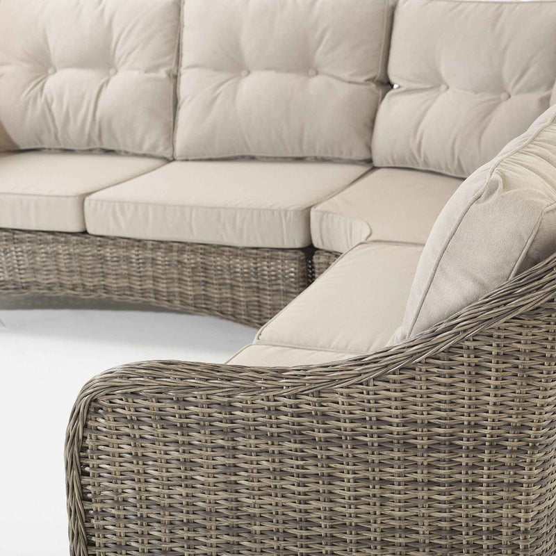 Close up of the Hazel Corner Sofa with Rising Table and 2 Benches in Brown Rattan (6716125806656)