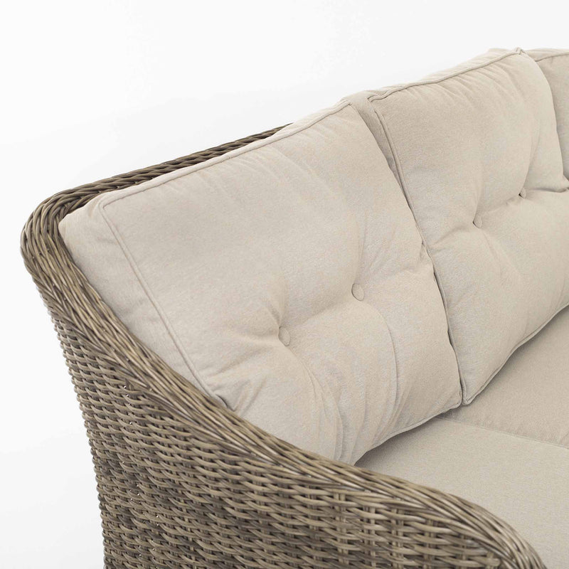 Close up of cushions of the Hazel Corner Sofa with Rising Table and 2 Benches in Brown Rattan (6716125806656)