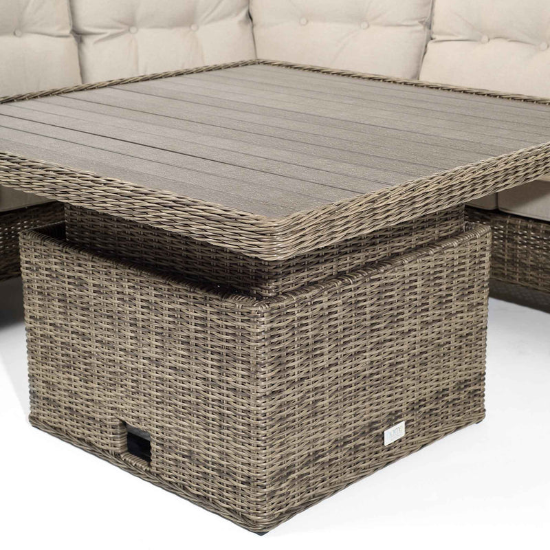 Close up of Rising table of the Hazel Corner Sofa with Rising Table and 2 Benches in Brown Rattan (6716125806656)