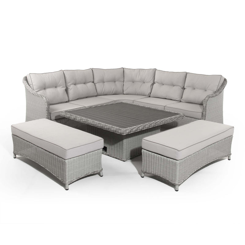 Hazel Corner Sofa with Rising Table and 2 Benches in Grey Rattan (6716125839424)