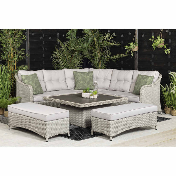 Hazel Corner Sofa with Rising Table and 2 Benches in Grey Rattan (6716125839424)