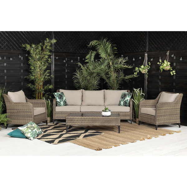 Isla 3 Seater Sofa with 2 Armchairs and Coffee Table in Brown Rattan (6716126167104)