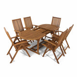 Acacia Oval Dining Table with 6 Chairs- showing table extending (6716126363712)