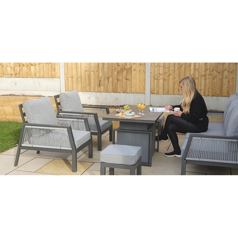 Bettina 7 seat sofa set in Grey powder coat with gas lift table (6722091089984)
