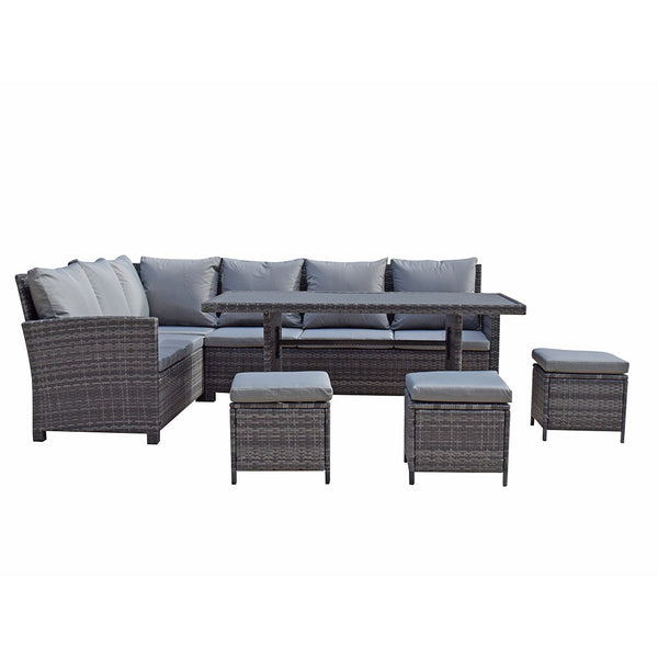 Charlotte corner dining sofa with polywood table top in 8mm flat grey weave (6722091581504)